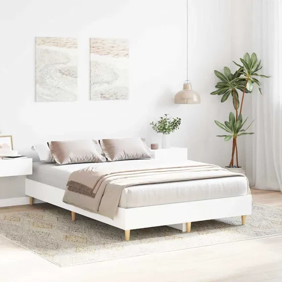 vidaXL Sengestel Hvid 137 x 190 cm - Konstrueret træ