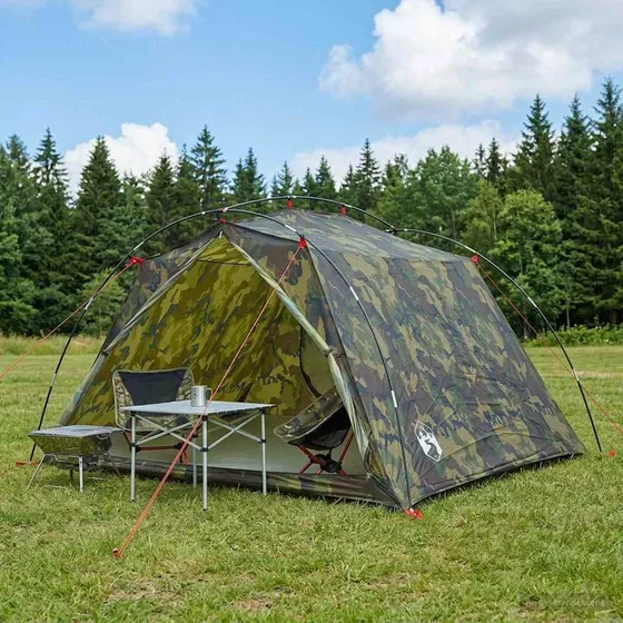 vidaXL Tunneltelt 4-personers Camouflage - 185T Polyester