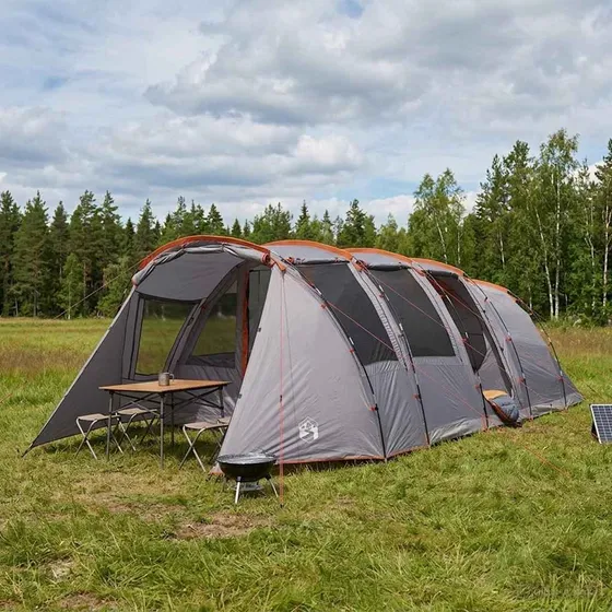 vidaXL Tunneltelt 10 personer - Grå/Orange - 675 x 392 x 210 cm