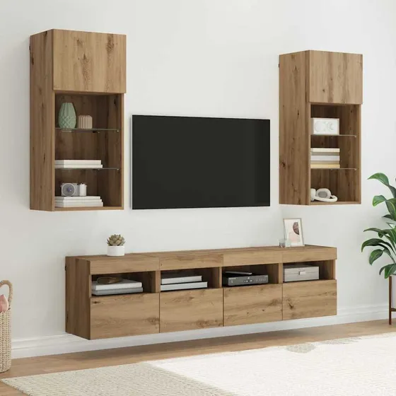 vidaXL TV-vægenheder med LED, 5 stk., Artisan Egetræ