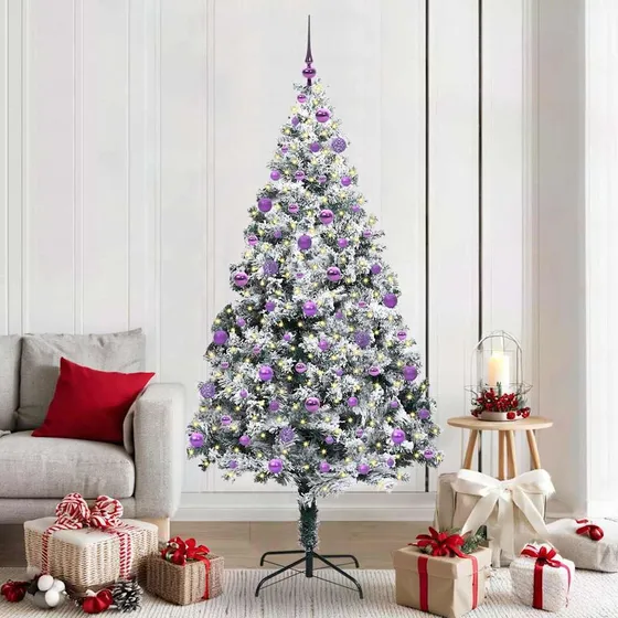 vidaXL Kunstigt juletræ Hvid 210 cm med LED-lys