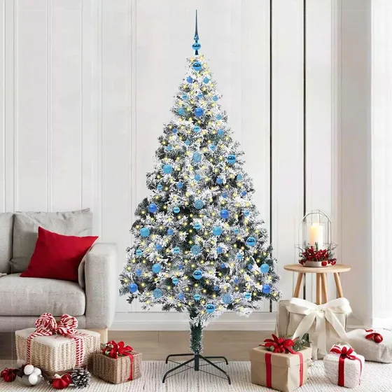 vidaXL Kunstigt juletræ Hvid 210 cm med LED-lys