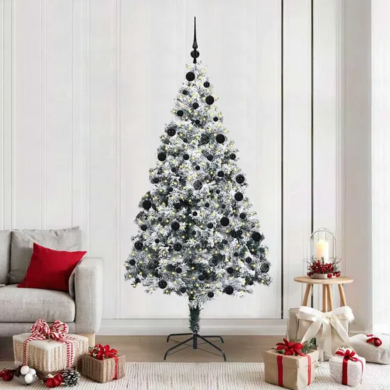 vidaXL Kunstigt Juletræ Hvid 210 cm med LED og Kugler