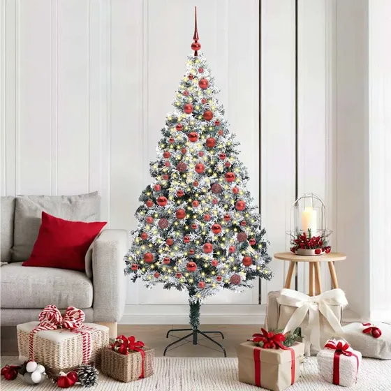 vidaXL Kunstigt hvidt juletræ med LED og pynt, 180 cm