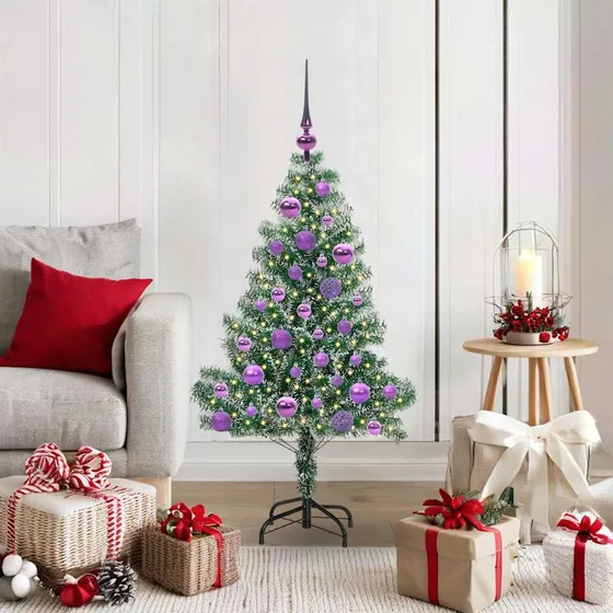 vidaXL Kunstigt Juletræ Snebelagt med LED-lys, 120 cm