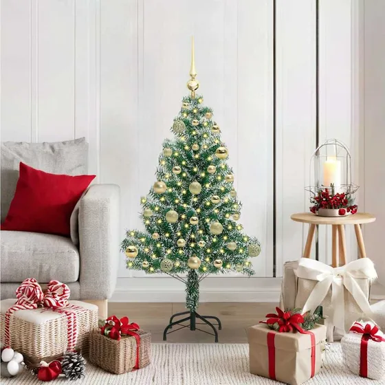 vidaXL Kunstigt Juletræ Snebelagt med LED-lys, 120 cm, Grøn/Hvid