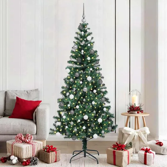 vidaXL Kunstigt Juletræ med LED-lys, Grøn, 210 cm