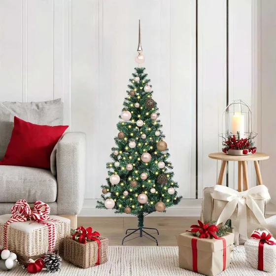 vidaXL Kunstigt Juletræ med LED-lys og Kugler, 120 cm, Grøn