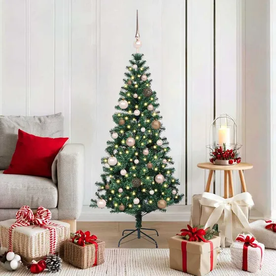 vidaXL Kunstigt Juletræ med LED-lys og stativ, Grøn, 150 cm