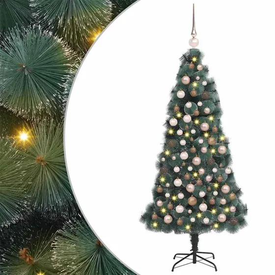 vidaXL Kunstigt forbelyst juletræ med kugler, Grøn, 150 cm