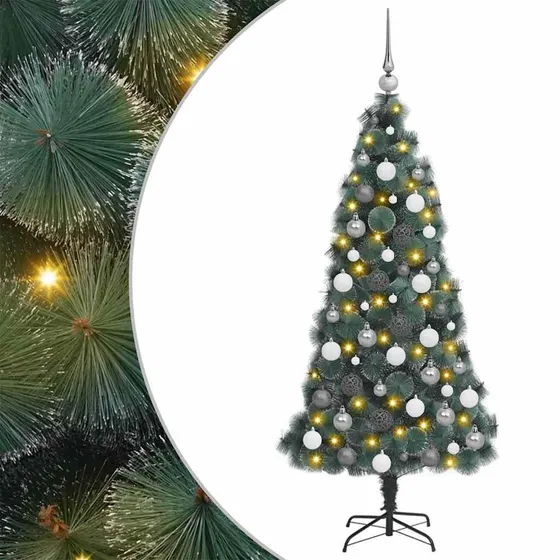 vidaXL Kunstigt juletræ med kuglesæt og LED-lys, Grøn, 180 cm