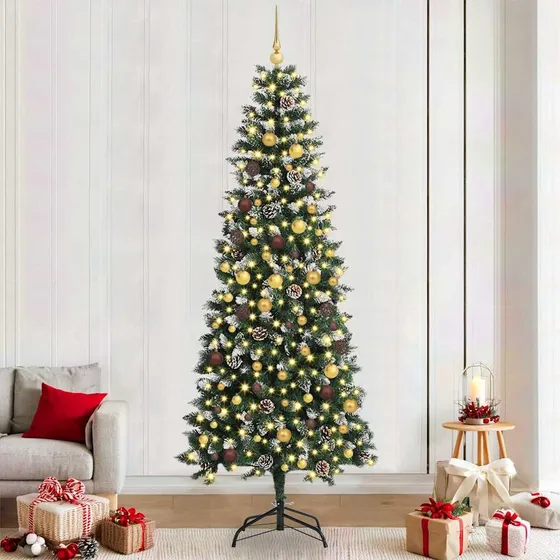 vidaXL Kunstigt juletræ 240 cm Grøn med LED og pynt