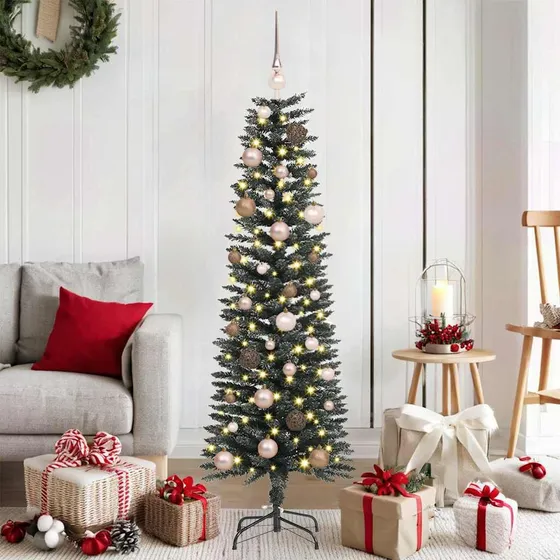 vidaXL Kunstigt juletræ med LED og kugler, Grøn, 150 cm