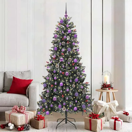 vidaXL Kunstigt juletræ med LED-lys og stativ, Grøn, 210 cm