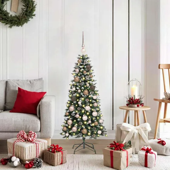 vidaXL Kunstigt juletræ 120 cm Grøn med LED og pynt