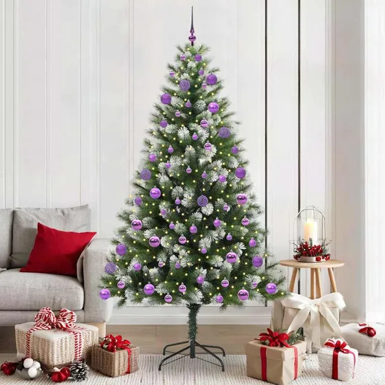vidaXL Kunstigt Juletræ med Sne, 300 LED & Kugler - 210 cm