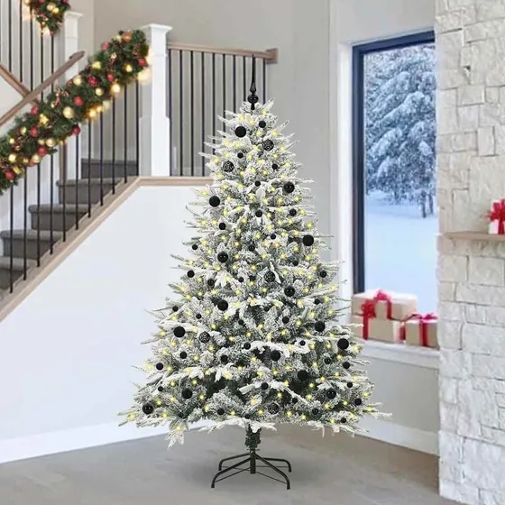 vidaXL Kunstigt juletræ med kugler og LED - Grøn, 240 cm