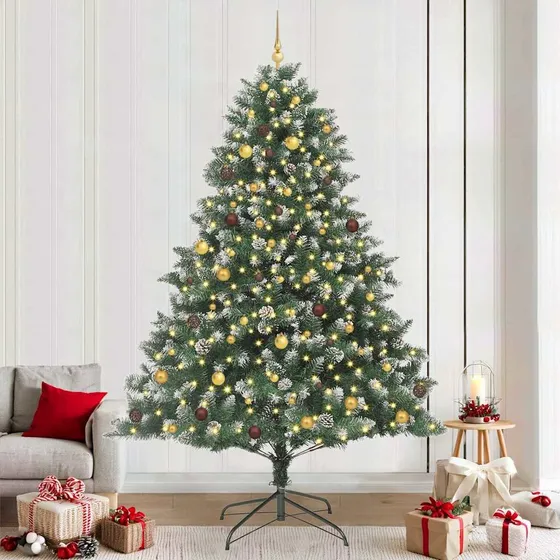 vidaXL Kunstigt juletræ med LED og pynt, Grøn, 240 cm