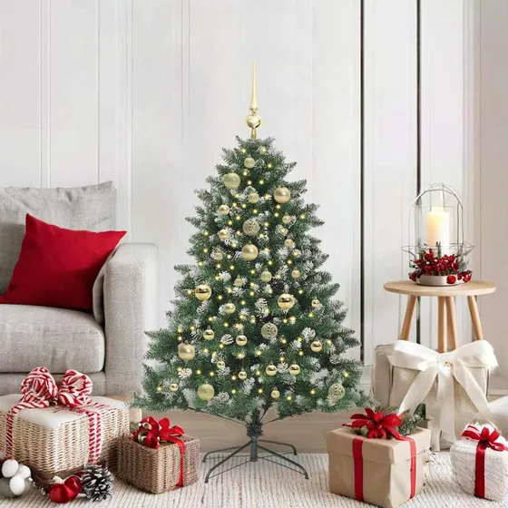 vidaXL Kunstigt juletræ med LED og pynt, Grøn, 120 cm