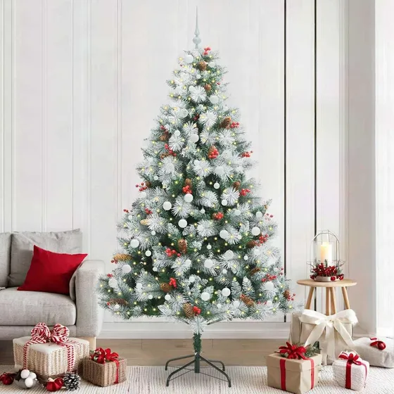 Kunstigt juletræ grøn og hvid 240 cm med LED