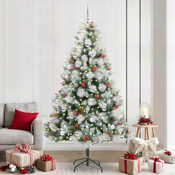 vidaXL Kunstigt juletræ Grøn/Hvid 240 cm med LED