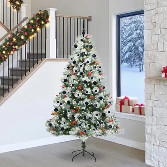 vidaXL Kunstigt Juletræ Grøn/Hvid 240 cm med LED og pynt