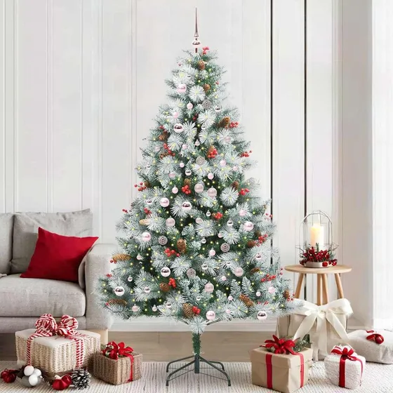 vidaXL Kunstigt Juletræ Grøn/Hvid 210 cm med LED