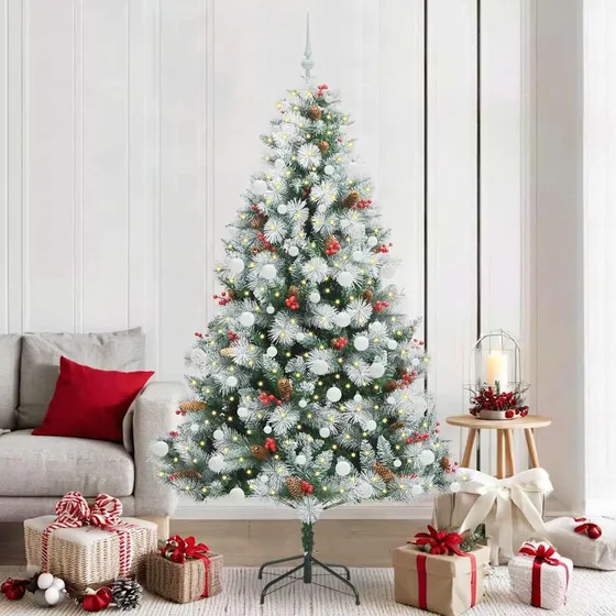 Kunstigt juletræ med LED - grøn og hvid 210 cm