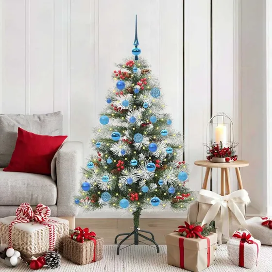 vidaXL Kunstigt Juletræ Grøn/Hvid 150 cm med LED og pynt