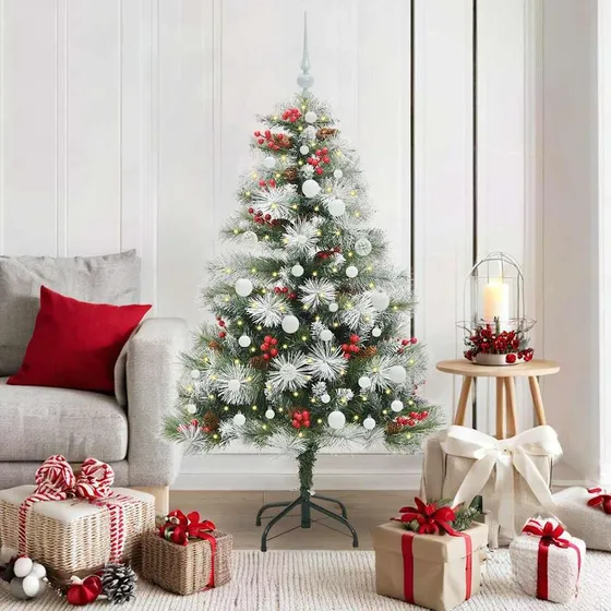 vidaXL Kunstigt Juletræ Grøn/Hvid 150 cm med LED