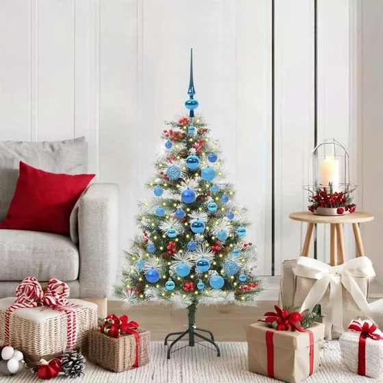 vidaXL Kunstigt juletræ Grøn & Hvid 120 cm med LED