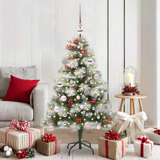 vidaXL Kunstigt juletræ Grøn/Hvid 150 cm med LED-belysning