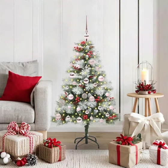 vidaXL Kunstigt juletræ 120 cm Grøn/Hvid med LED-lys