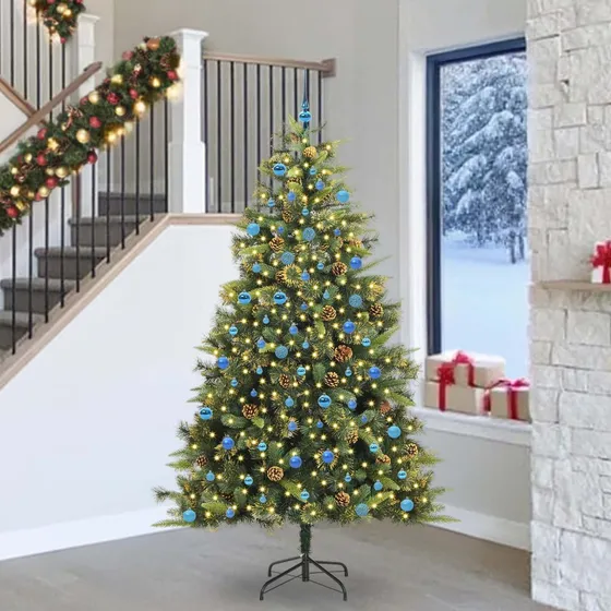 vidaXL Kunstigt Hængslet Juletræ med Kogler & LED, Grøn, 240 cm