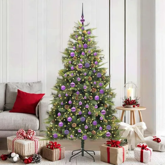 vidaXL Kunstigt Juletræ med Kogler, 300 LED & Varmt Lys, 180 cm
