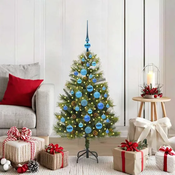 vidaXL Kunstigt Juletræ med Kogler og LED - 120 cm - Grøn