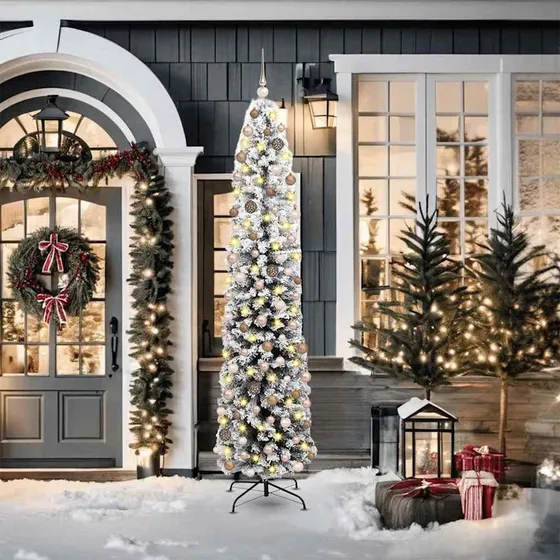 vidaXL Kunstigt juletræ med LED og stativ, Grøn, 210 cm