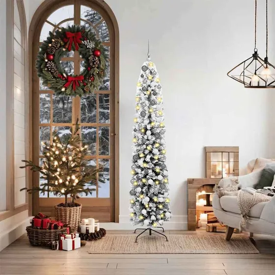 vidaXL Kunstigt juletræ med LED-lys og stativ, Grøn, 180 cm