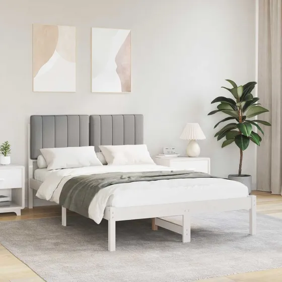 vidaXL Sengestel med Polstret Hovedgavl, Hvid/Grå, 120 x 200 cm