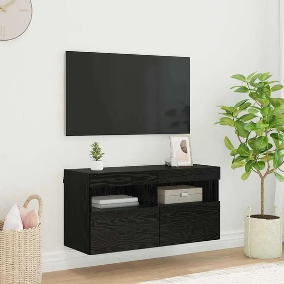 vidaXL TV vægskab 80x30x40 cm Sort eg med LED