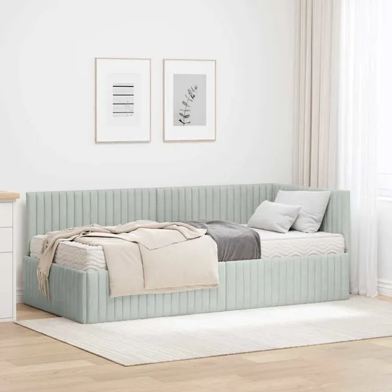 vidaXL Hjørneseng med madras 2 stk. Lysegrå Fløjl 90 x 190 cm
