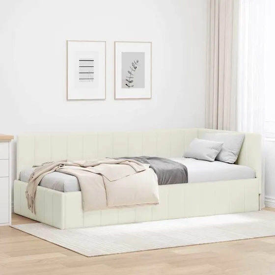 vidaXL Hjørnesengramme 90 x 190 cm i creme fløjl