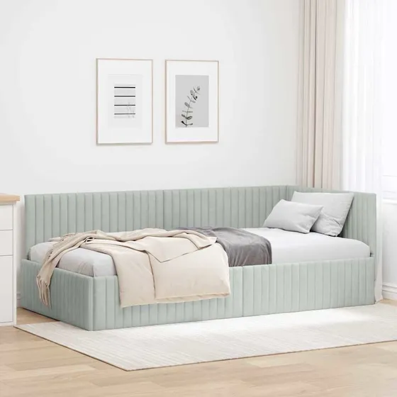 vidaXL Hjørnesengramme 90 x 200 cm i lysegrå fløjl
