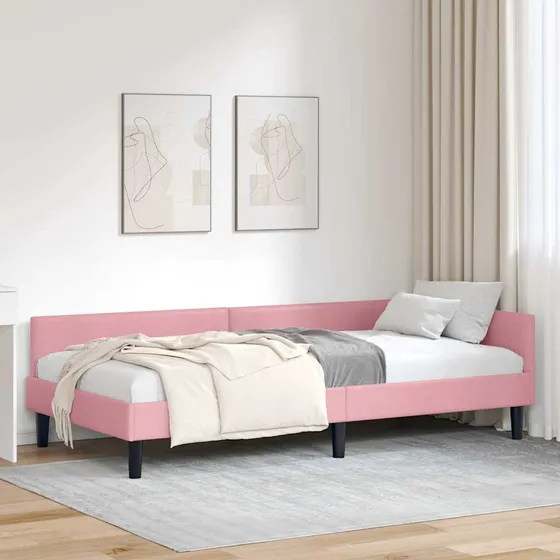 vidaXL Hjørnesengramme i Fløjl Lyserød 90 x 200 cm