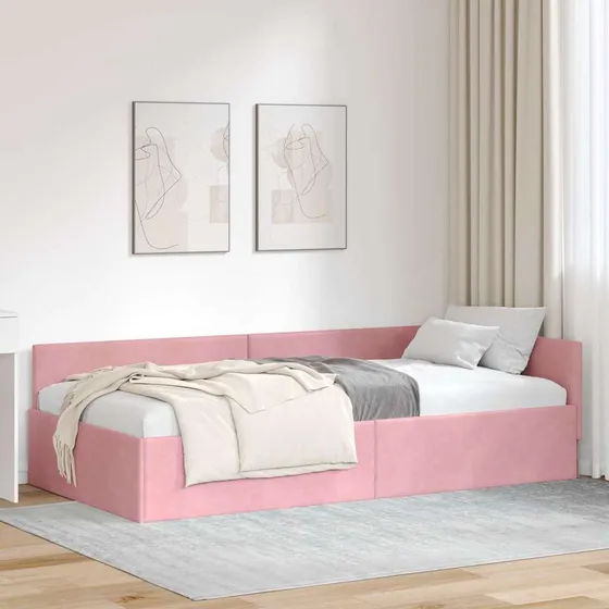 vidaXL Hjørnesengramme i fløjl Lyserød 100 x 200 cm