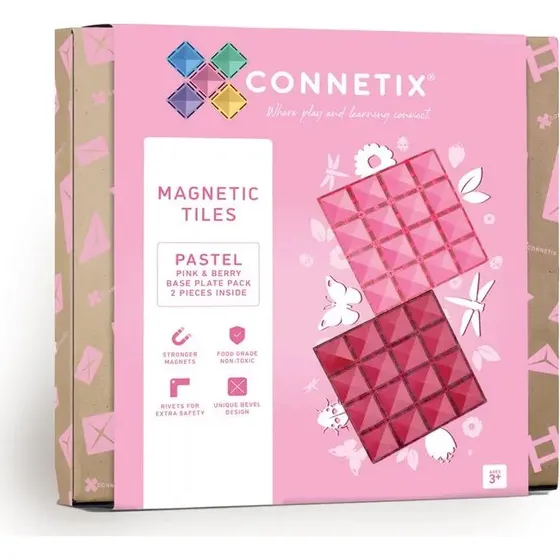 Connetix Base Plate 2 stk – Pastel Pink & Berry