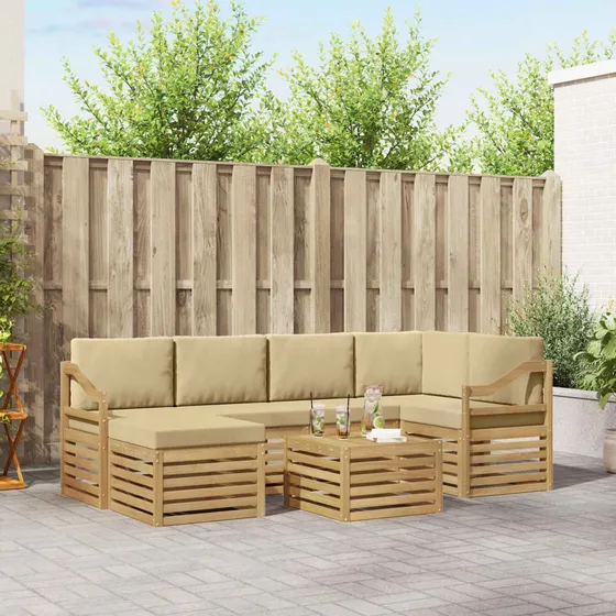 vidaXL Udendørs sofagruppe 7 stk. i akacietræ, hvid og beige