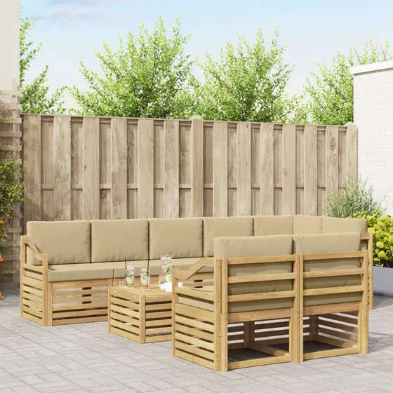 vidaXL Udendørs sofagruppe 9 stk. i akacietræ med beige hynder