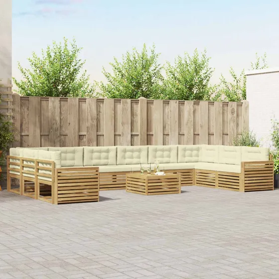 vidaXL Sofasæt 11 dele i massivt akacietræ med bord