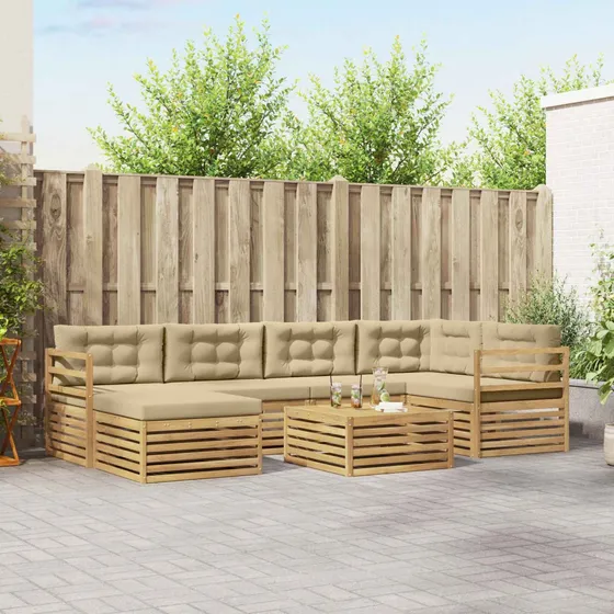 vidaXL Udendørs sofagruppe 7 stk. i massivt akacietræ, Hvid/Beige
